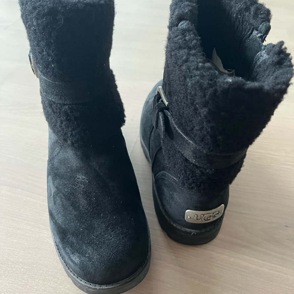 UGG Black Boots buckle detail, 6.5